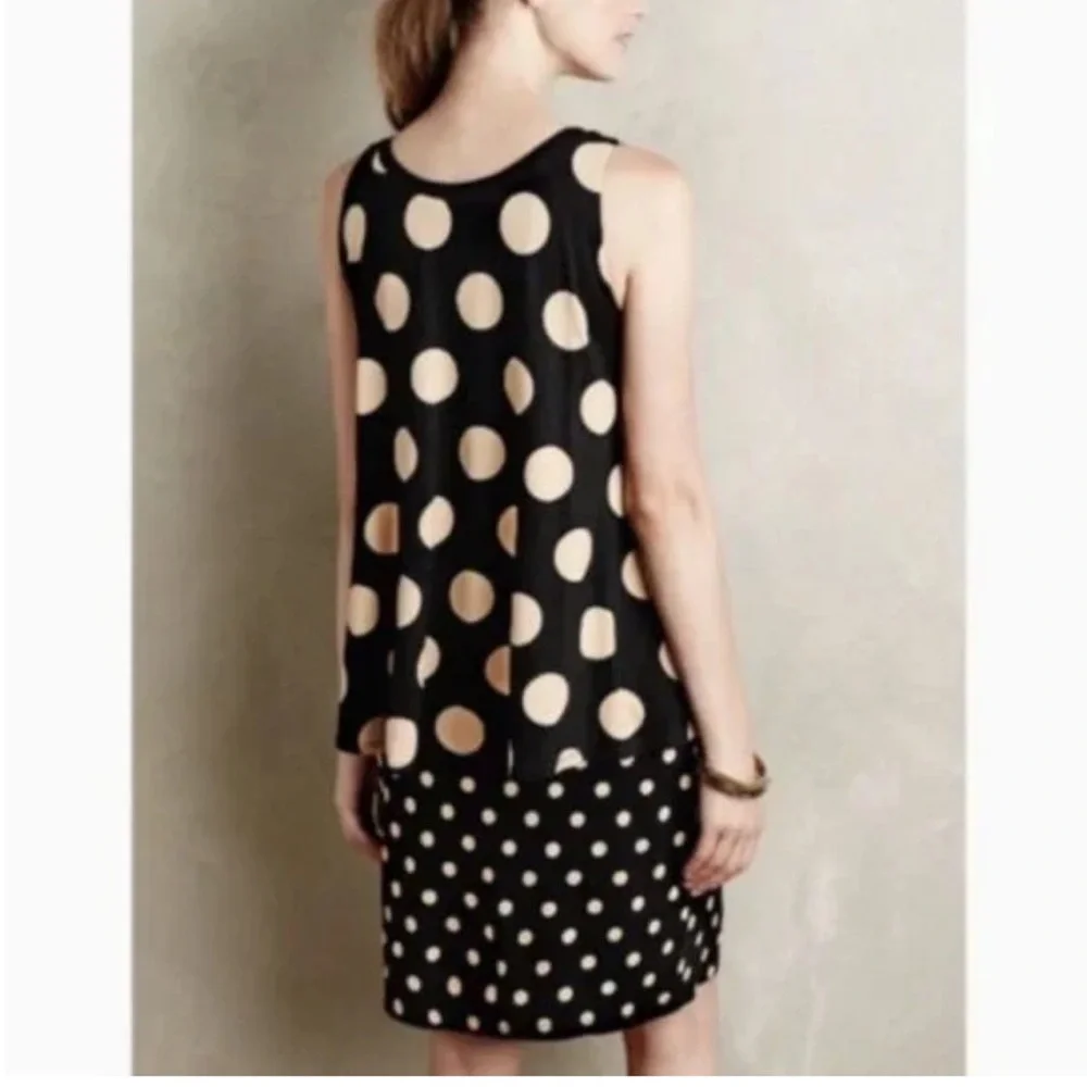 Anthropologie Maeve Dress Polka Dot Davina Black Tan Layered Sleeveless,XS, NWT - Picture 3 of 6